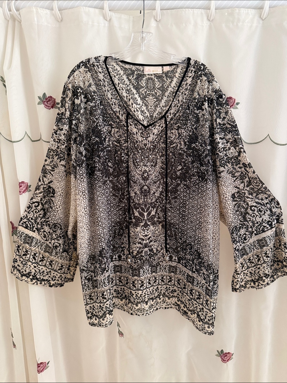 Belle by Kim Gravel Black and White V-Neck Printed Tunic
